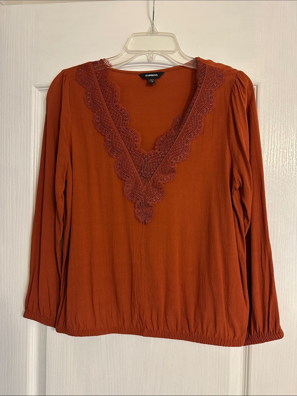 Express Rust Lace-Trim V-Neck 3/4  Long Sleeve Top Size small